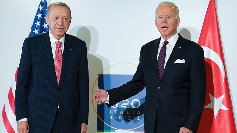 خلال لقاء جمع بين بايدن وأردوغان.  رويترز