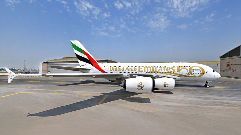 طائرة «A380» ستتزين في المعرض بكسوة «الإمارات العربية المتحدة 50» احتفالاً باليوبيل الذهبي للدولة.    من المصدر