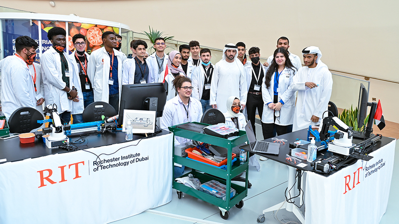 حمدان بن محمد خلال افتتاحه الحرم الجديد لجامعة روتشستر للتكنولوجيا - دبي في واحة دبي للسيليكون.    وام