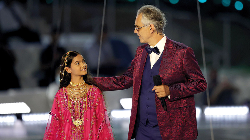 بوتشيلي خلال حفل افتتاح «إكسبو» في ساحة الوصل.		 من المصدر