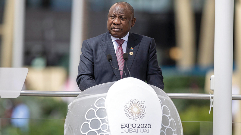 سيريل رامافوزا: «تبرز أهمية (إكسبو دبي) الآن أكثر من أي وقت مضى، حيث نسعى جاهدين للتعافي وإعادة البناء في أعقاب الوباء».