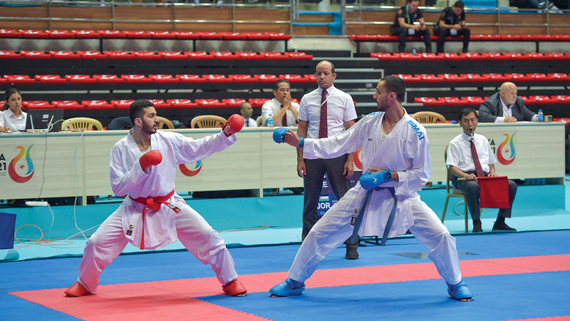 من مشاركة لاعب منتخب الكاراتيه محمد الأنصاري أمس.   من المصدر