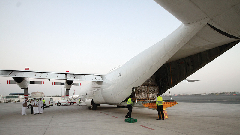 «الإغاثية الجوية» تحمل عشرات الأطنان من المساعدات الإنسانية.   من المصدر