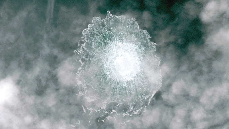 صورة التقطت من الجو تظهر التسرب الأخير للغاز في المنطقة الاقتصادية النرويجية من بحر الشمال.   أ.ف.ب