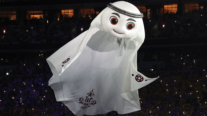 تميمة مونديال قطر 2022 (لعيب) خلال حفل الافتتاح. أ ف. ب