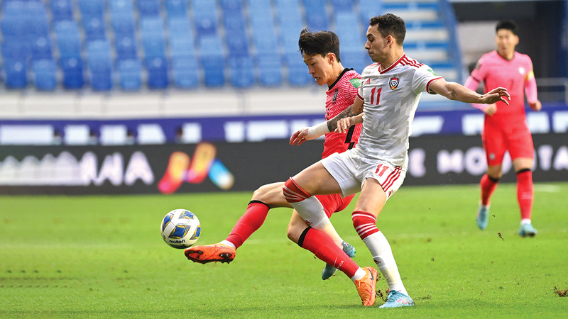 المنتخب في مواجهة كوريا الجنوبية خلال تصفيات كأس العالم 2022. تصوير: أسامة أبوغانم