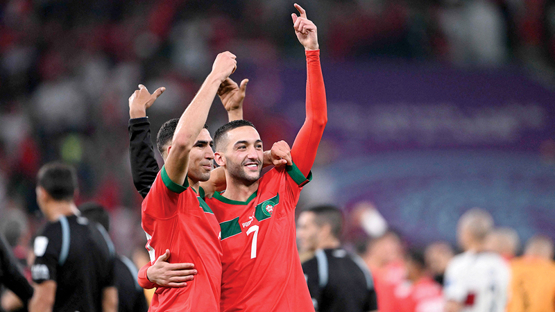 زياش وحكيمي نجما المباراة أمام البرتغال. أ.ف.ب