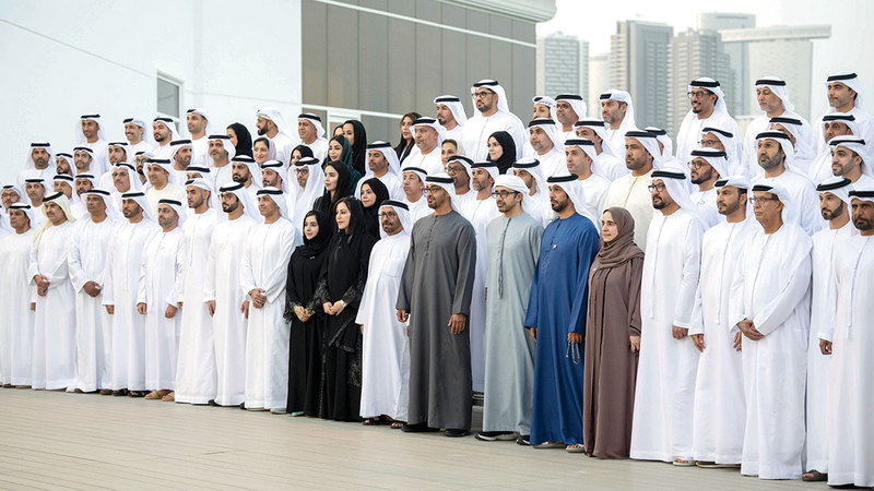  محمد بن زايد بحضور عبدالله بن زايد خلال استقباله سفراء الإمارات وممثلي بعثاتها في الخارج. وام