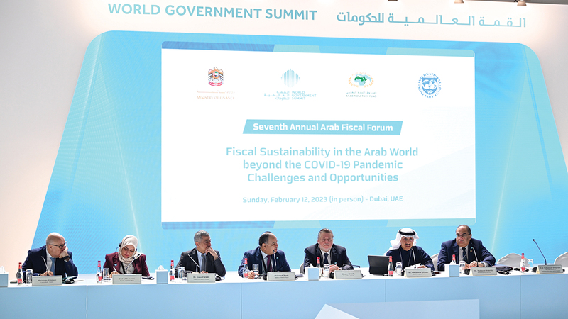 خلال فعاليات الدورة السابعة من منتدى المالية العامة للدول العربية، على هامش القمة العالمية للحكومات 2023. تصوير: أحمد عرديتي