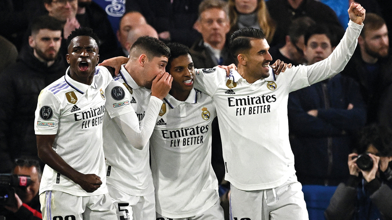 لاعبو ريال مدريد يحتفلون بالفوز على تشلسي. رويترز