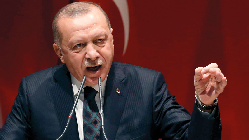 اردوغان يركز على عظمة تركيا.   أ.ب