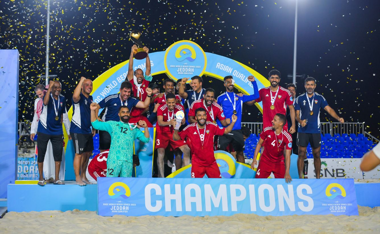 The UAE national team is crowned champion of the qualifiers for the World Beach Games