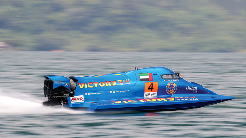 زورق فيكتوري 4 بقيادة ستارك يتطلع لنتيجة مبهرة في السباق الرئيس اليوم.   من المصدر