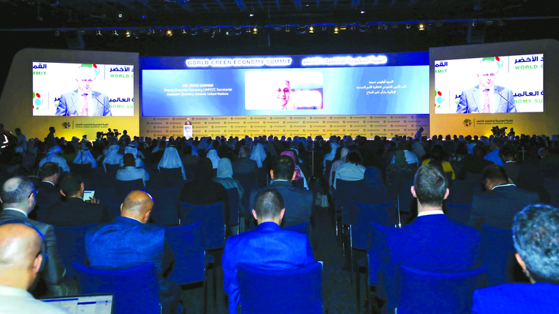 القمة العالمية للاقتصاد الأخضر تُعقد تحت شعار: «تمهيد الطريق نحو المستقبل: تسريع عجلة الاقتصاد الأخضر العالمي». (صورة من دورة سابقة) - من المصدر