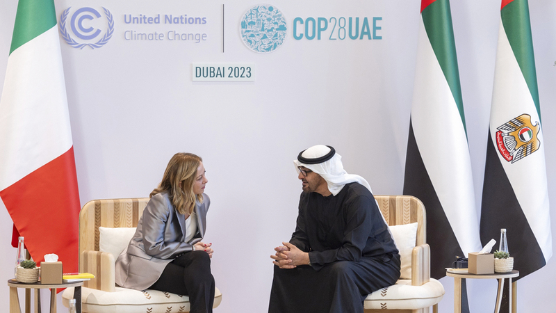 Mohamed bin Said discusses “COP28” issues with the President of Poland and the Prime Ministers of Italy and Albania
