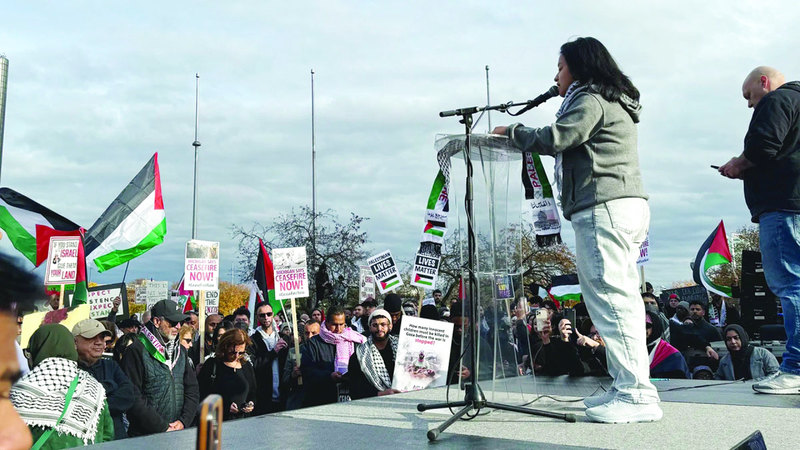 تجمُّع للمطالبة بوقف الحرب في القطاع. من المصدر