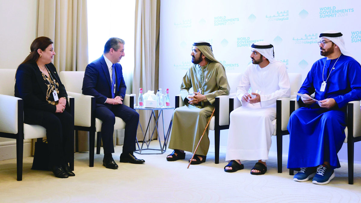 محمد بن راشد خلال لقائه رئيس حكومة إقليم كردستان العراق. وام