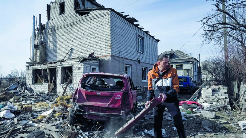 مبنى أوكراني مدمر بفعل طائرة روسية مسيّرة. رويترز
