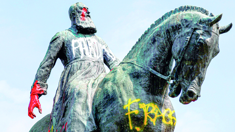 تمثال الملك ليوبولد الثاني تعرّض للتخريب في السنوات الماضية. أرشيفية