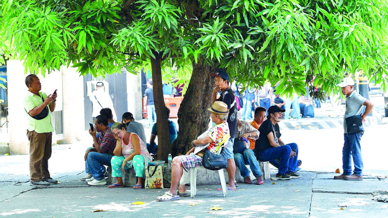 أشخاص يحتمون من الحرارة تحت ظل شجرة. أ.ف.ب