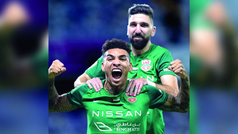 نجم شباب الأهلي إيغور جيسوس يصرخ فرحاً بالفوز على العين. من المصدر