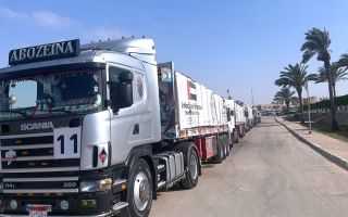 الصورة: ضمن "عملية الفارس الشهم 3".. دخول 12 شاحنة مساعدات إنسانية إماراتية إلى غزة