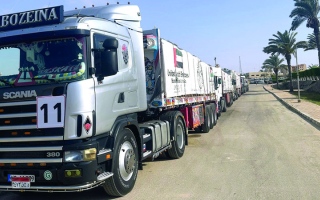 الصورة: دخول 12 شاحنة مساعدات إماراتية إلى غزة