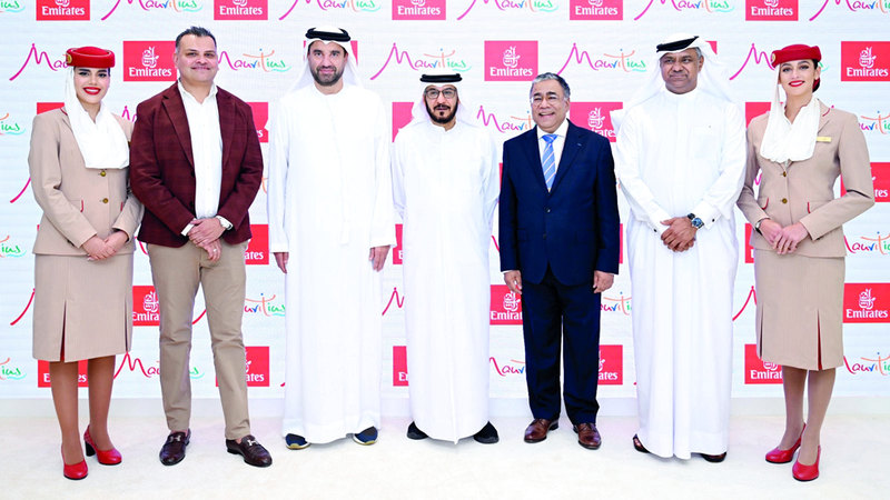 خلال إعلان تعزيز الشراكة بين «طيران الإمارات» وموريشيوس. من المصدر