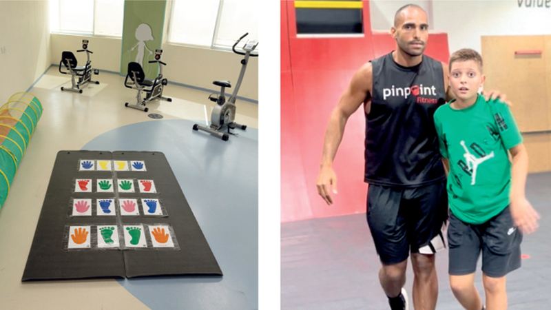 الطفل «ألكسندر » برفقة المدرب سامر حجازي. من المصدر