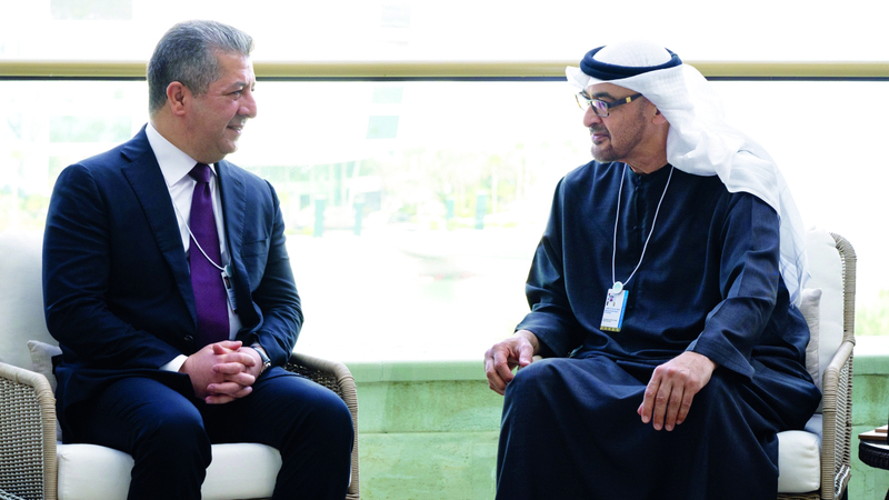 رئيس الدولة أثناء لقائه مسرور بارزاني. من المصدر