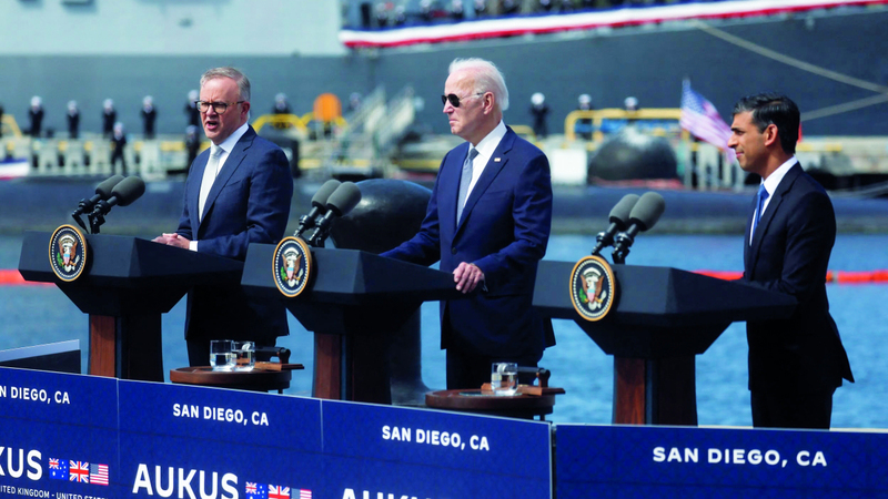 اتفاقية «أوكوس» أُبرمت بين أستراليا وأميركا وبريطانيا لتعزيز قوة الردع. رويترز