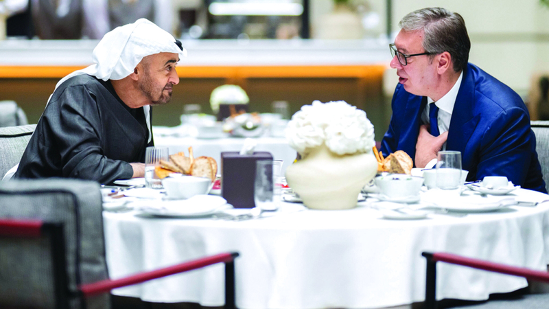 محمد بن زايد خلال لقائه رئيس جمهورية صربيا. وام