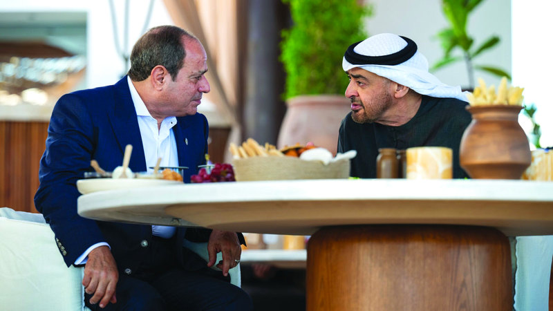رئيس الدولة والرئيس المصري خلال جلسة مباحثات في مدينة العلمين الجديدة. من المصدر