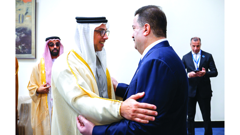 منصور بن زايد خلال لقائه رئيس الوزراء العراقي محمد شياع السوداني. وام