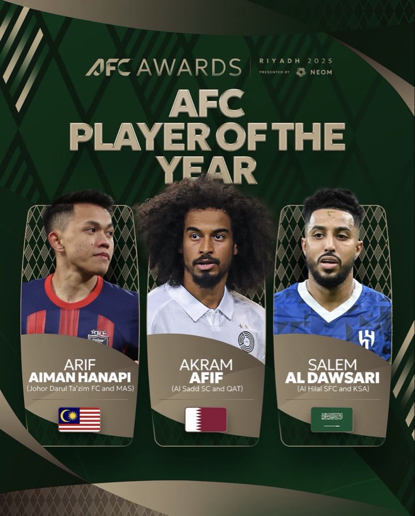 سالم الدوسري يتفوق على أكرم عفيف في سباق أفضل لاعب في آسيا