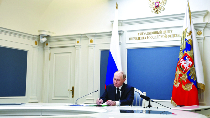 بوتين تابع اختباراً للقوات النووية الروسية عبر الفيديو. رويترز