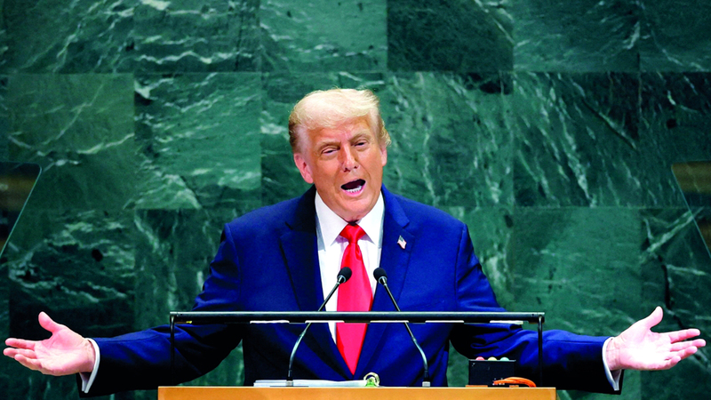 ترامب خلال حديثه أمام الجمعية العامة للأمم المتحدة. رويترز