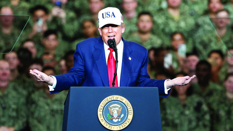 ترامب ألقى كلمة مطولة في القاعدة البحرية
بمدينة يوكوسوكا اليابانية. رويترز