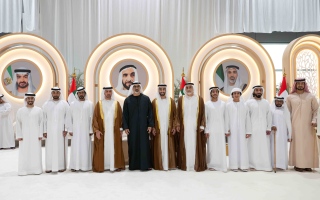 الصورة: خالد بن محمد بن زايد يحضر حفل استقبال بمناسبة زفاف عمير سعيد المهيري