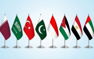 الصورة: وزراء خارجية الإمارات ومصر والأردن وإندونيسيا وباكستان وتركيا والسعودية وقطر يعربون عن بالغ القلق إزاء التصريحات الإسرائيلية عن فتح معبر رفح باتجاه واحد