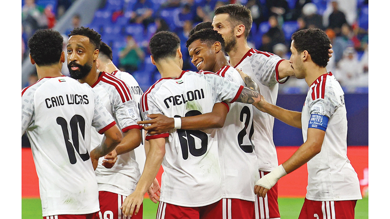 منتخب الإمارات خلال فوزه على الكويت في المباراة الماضية. رويترز