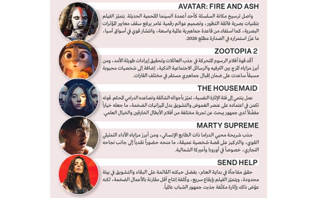 الصورة: 5أفلام تصدرت الإيرادات بداية 2026