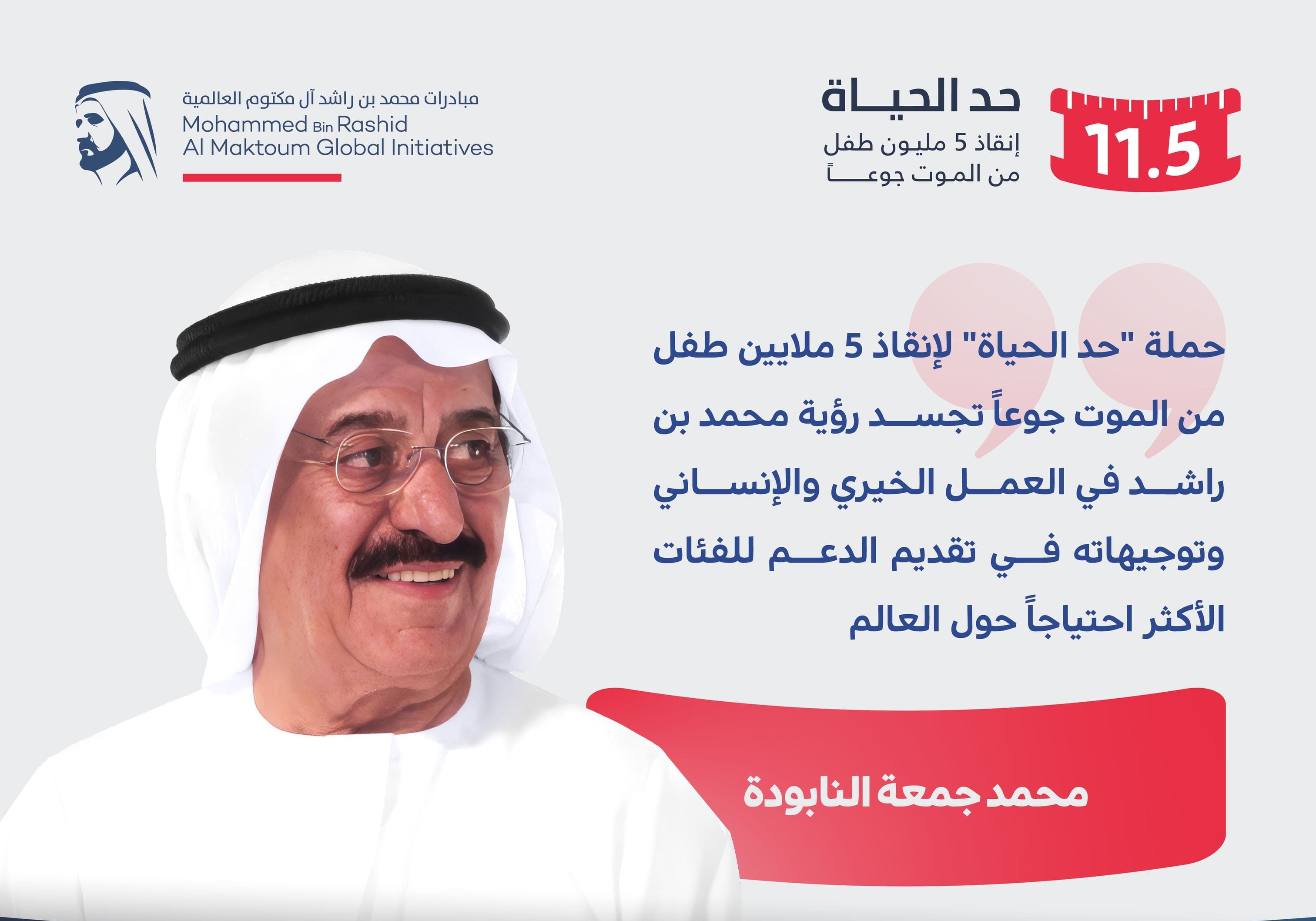 محمد جمعة النابودة يقدم 40 مليون درهم دعماً لحملة “حد الحياة ” لإنقاذ 5 ملايين طفل من الموت جوعاً محمد جمعة النابودة يقدم 40 مليون درهم دعماً لحملة “حد الحياة ” لإنقاذ 5 ملايين طفل من الموت جوعاً