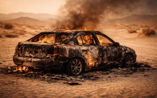 الصورة: "كلمة غريبة" تحل لغز سرقة وحرق سيارة بدبي