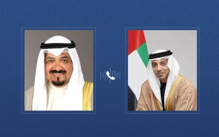 الصورة: منصور بن زايد يبحث مع رئيس الوزراء الكويتي التطورات الخطيرة التي تشهدها المنطقة