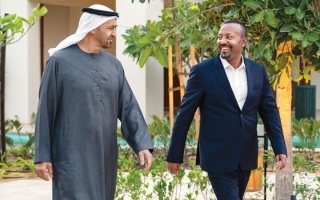 الصورة: رئيس الدولة ورئيس وزراء إثيوبيا يؤكدان ضرورة وقف التصعيد واللجوء للحوار والدبلوماسية لتسوية قضايا المنطقة