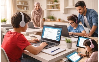 الصورة: البيت قاعة امتحان.. آلاف من طلبة المدارس الخاصة يخوضون الاختبارات التكوينية عن بُعد