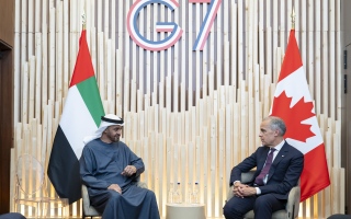 الصورة: رئيس الدولة ورئيس وزراء كندا يبحثان علاقات التعاون على هامش قمة "السبع"