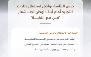 حرس الرئاسة يواصل تلقي طلبات التجنيد من أبناء الوطن تحت شعار"كن مع النخبة"