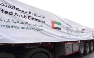 الصورة: دخول 5 قوافل إماراتية إلى غزة تحمل 819 طناً من المساعدات الإنسانية